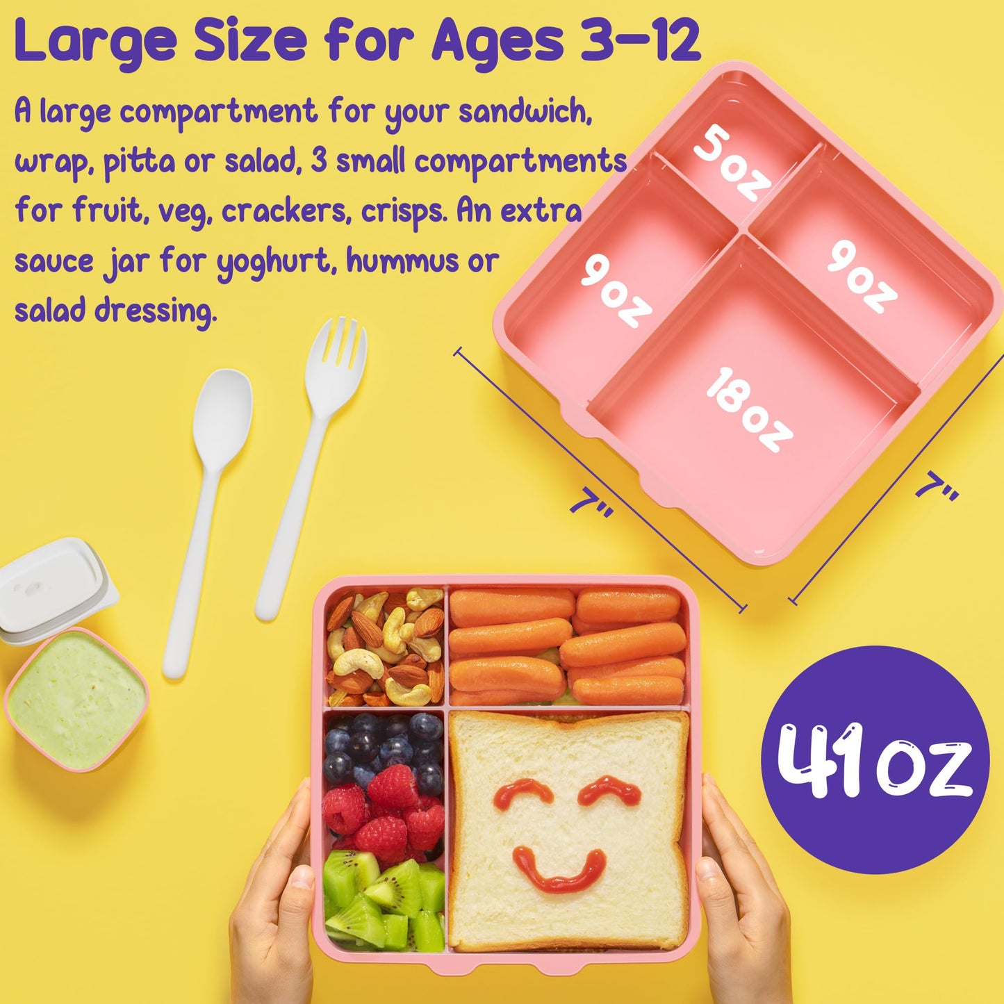 Fimibuke Kids Bento Lunch Box with 4 Compartments, Insulated lunch Bag, Stainless Steel Insulated Water Bottle, Ice Pack & Utensils Set, Birthday Gifts for Ages 3-12 Back to School Toddler Girls Boys