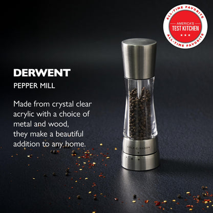 Cole & Mason Derwent Pepper Mill - Refillable Pepper Grinder with Gourmet Precision Mechanisms - Kitchen Accessories for Cooking - Black Peppercorn Grinder for Seasoning - Pepper Mill, Stainless Steel
