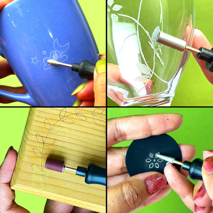 The Original Easy Etcher - Engraving Pen Complete Kit - Portable DIY Craft Electric Engraver & Stencils for Jewelry, Metal, Glass, Leather, Wood - Rotary Tool Etching Scribe Carving Tool