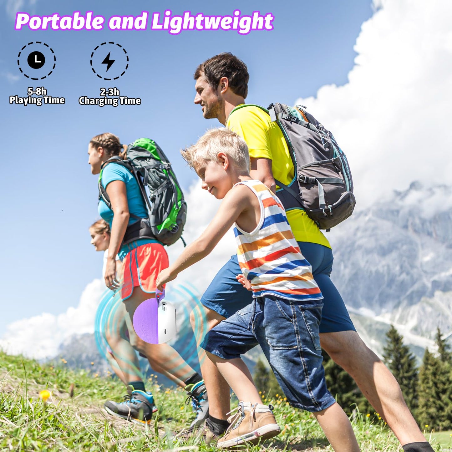 goopow Mini Karaoke Machine Speaker for Kids Adults, Portable Bluetooth Microphone Song Toys with LED Light, Best Chritmas Birthday Festival Gift for 3 4 5 6 7 8+ Year Old Girls Boys (Purple-2MIC)