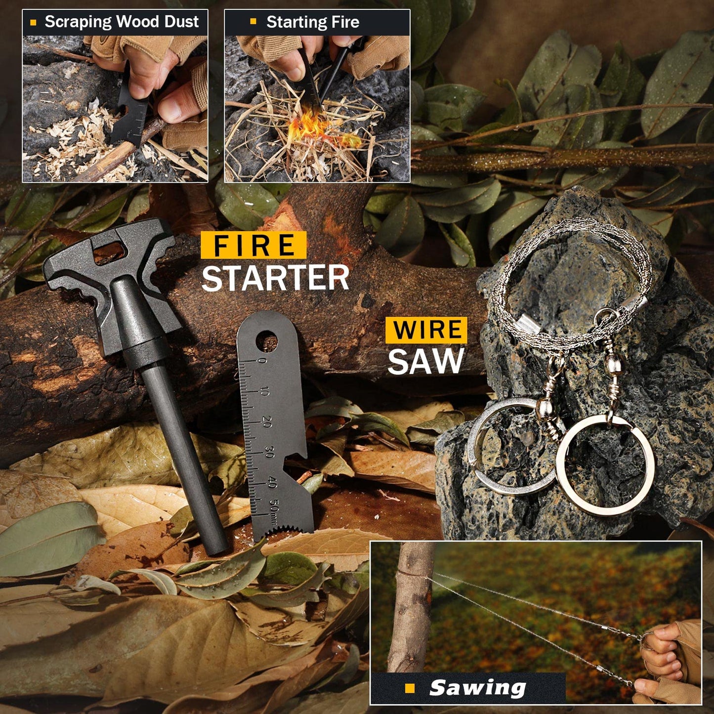 Survival Kit 14 in 1, Survival Gear and Equipment, Gifts for Men Dad Husband Him Christmas, Outdoor Fishing Hunting Camping Anniversary Birthday Gift Ideas for Boyfriend, Unique Mens Stocking Stuffers