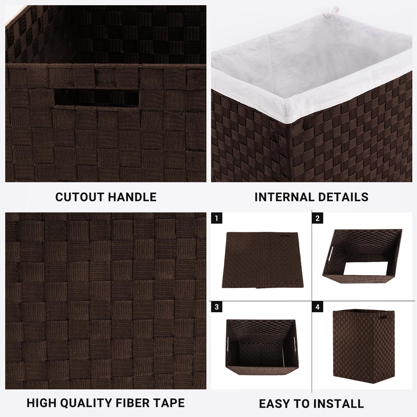 YOUDENOVA Handwoven Laundry Basket Hamper with Removable Liner Bag and Lid, Collapsible Clothes Hamper with Handle, Brown