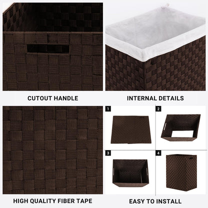 YOUDENOVA Handwoven Laundry Basket Hamper with Removable Liner Bag and Lid, Collapsible Clothes Hamper with Handle, Brown