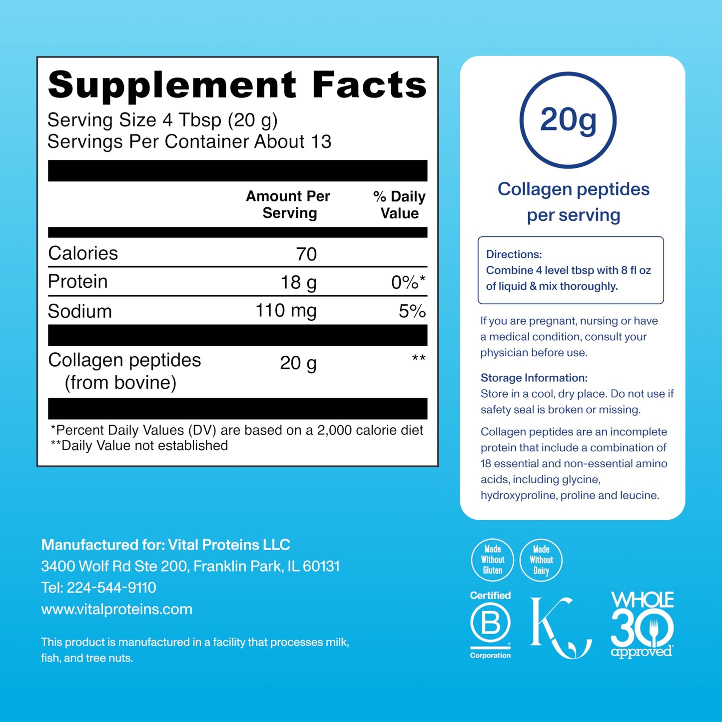 Vital Proteins Collagen Peptides Powder - Supports Hair, Nail, Skin, Bone & Joint Health, Unflavored, Collagen Protein 9.33 OZ