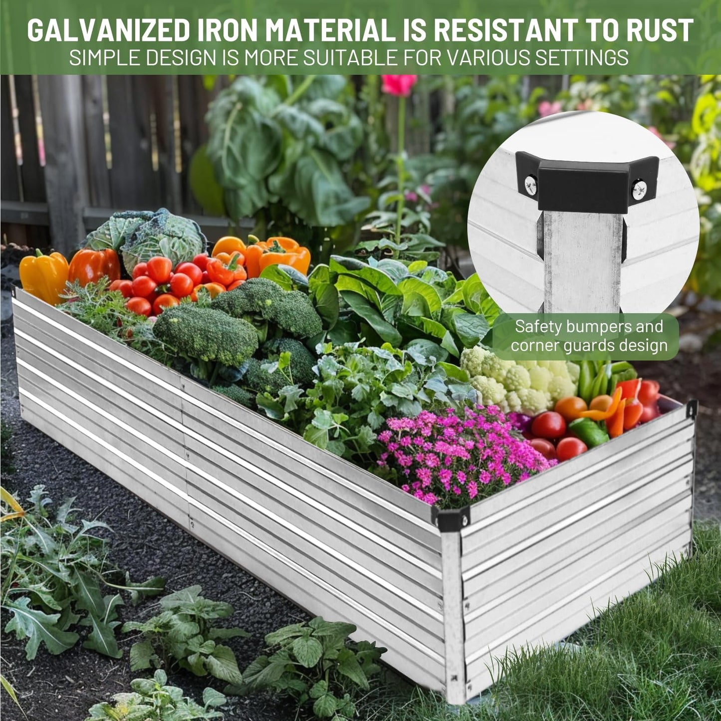 Vengarus 2pcs 4x3x1FT Galvanized Raised Garden Bed-Outdoor Planter Box for Vegetables,Metal Flower Boxes with Corner,Planter Raised Bed,Silver