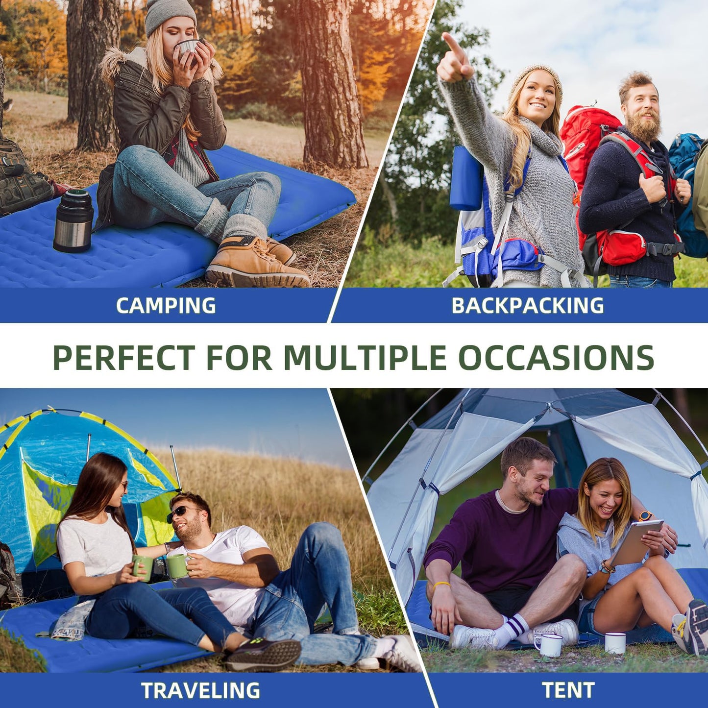 FNARMW Camping Sleeping Pad, Extra Thick 5 Inch Camping Mat with Pillow Built-in Foot Pump Inflatable Sleeping Pads Compact for Camping Backpacking Hiking Traveling Tent（Blue Grey）