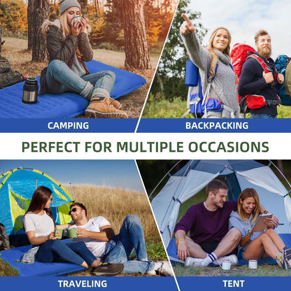 FNARMW Camping Sleeping Pad, Extra Thick 5 Inch Camping Mat with Pillow Built-in Foot Pump Inflatable Sleeping Pads Compact for Camping Backpacking Hiking Traveling Tent（Blue Grey）