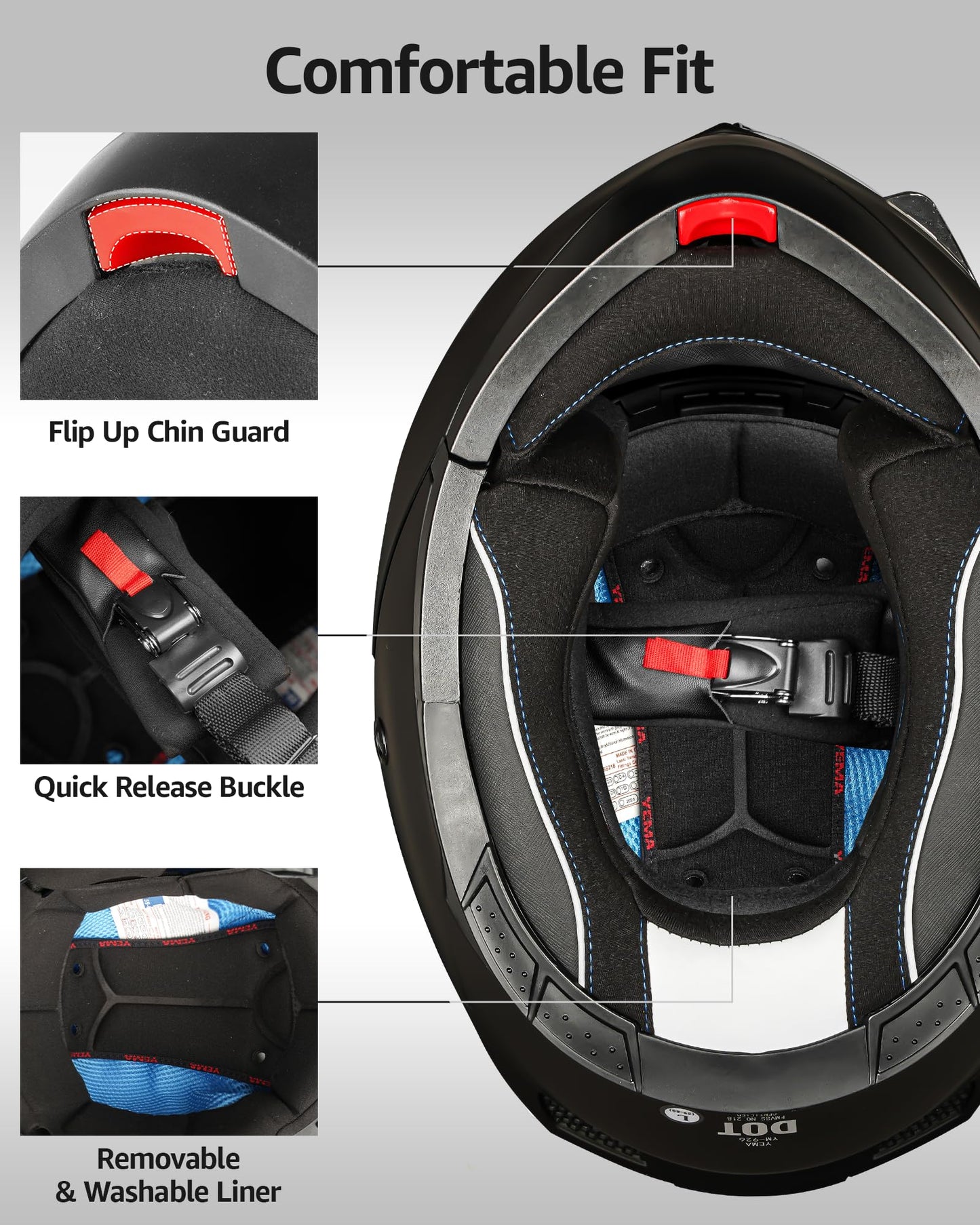 YEMA Modular Motorcycle Helmets, DOT Approved Full Face Motorcycle Helmet with Flip Up Dual Visor, Helmets for Adults Men Women Helmets for Street Scooter ATV E-Bike - YM-926 (Matte Black, XXL)