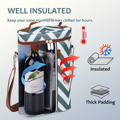 Tirrinia 2 Bottle Wine Gift Tote Carrier - Leakproof & Insulated Padded Versatile Wine Cooler Bag for Travel, BYOB Restaurant, Wine Tasting, Party, Dinner,Gift for Wine Lovers, Grey Wave