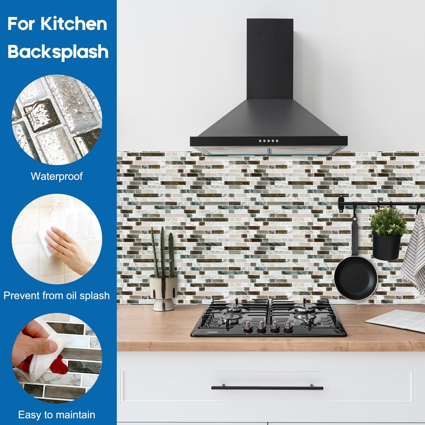 Yipscazo 10 Sheets Peel and Stick Backsplash for Kitchen Wall, 12''x12'' Waterproof Stick on Backsplash Smart Tiles for Bathroom,Removable Backsplash Wall Tiles in Brown