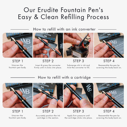 Wordsworth & Black Fountain Pen Set, 18K Gilded Medium Nib, Includes 24 Pack Ink Cartridges, Ink Refill Converter & Gift Pouch, Gold Finish, Calligraphy, [Black Gold], Perfect for Men & Women