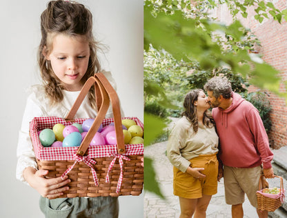 Yesland Picnic Basket, Natural Woven Basket with Double Folding Handles, Woodchip Basket & Organizer Blanket Storage for Egg Gathering, Wedding, Candy Gift & Toy (13 x 8 x 6-1/4 Inches)