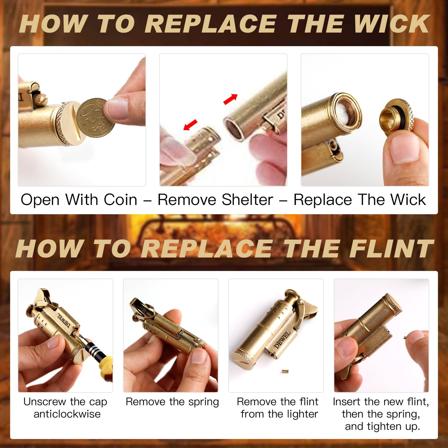 Vintage Copper & Brass Wheel Lighter - Reusable, Windproof, Cool Pressure- Unique Birthday Gift