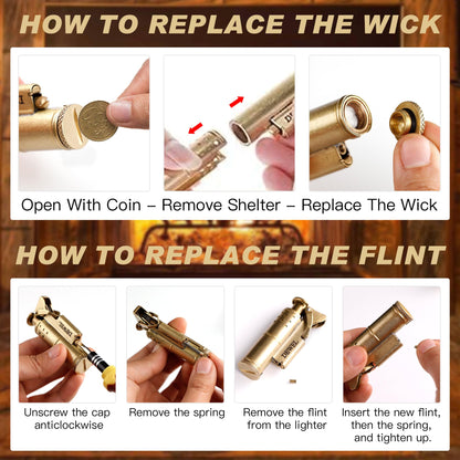 Vintage Copper & Brass Wheel Lighter - Reusable, Windproof, Cool Pressure- Unique Birthday Gift