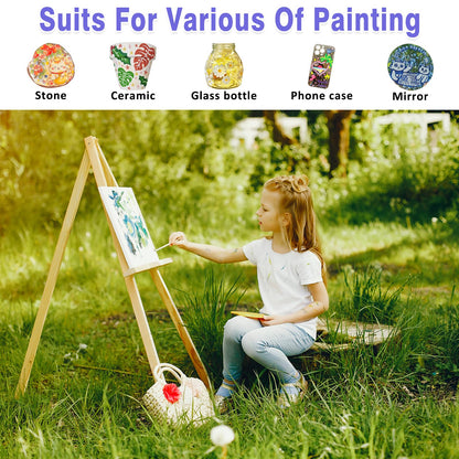Colorful Stain Glass Paint Set with 6 Brushes, 1 Palette, 24 Color Waterproof Acrylic Enamel Painting Kit for Kids to Arts on Transparent Wine Glasses, Light Bulbs, Windows and Ceramics