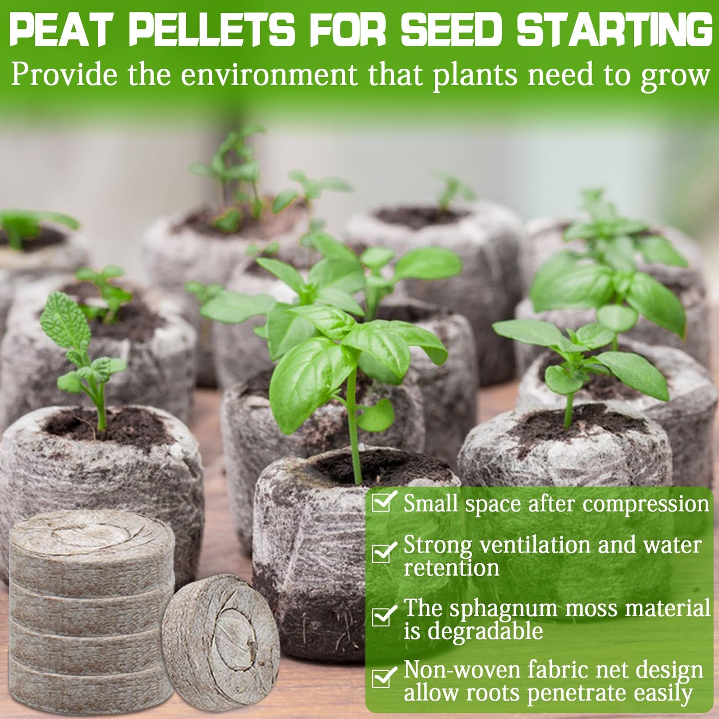 ZeeDix 100 Pcs 30mm Peat Pellets Seed Starter Soil Pods Plugs for Vegetable, Seedling Soil Block Compressed Peat Nutrient Seed Pods for Planting Easy Transplant