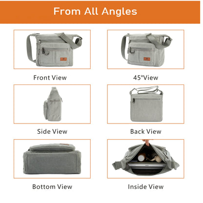 Anti-theft Crossbody Bag, Rfid Messenger Bag with Water Bottle Holders, 13 inch Shoulder Laptop Bag W/Built-in Wallet for Work, Travel, Tool, Commute, Camera, Grey