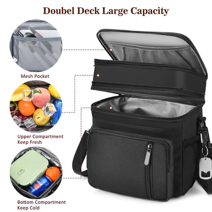 BAGNN Lunch Box & Lunch Bag for Men Women, Large Insulated Adult Lunch Box, Leakproof Cooler Lunchbox with Bottle Opener for Work Picnic Beach, 16L, Black