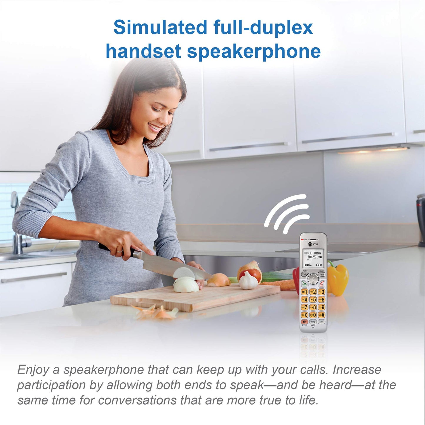 AT&T EL51203 2 Handset DECT 6.0 Cordless Home Phone Full-Duplex Handset Speakerphone, Backlit Display, Lighted Keypad, Caller ID/Call Waiting, Phonebook, Eco Mode, Voicemail Key, Quiet Mode,Intercom