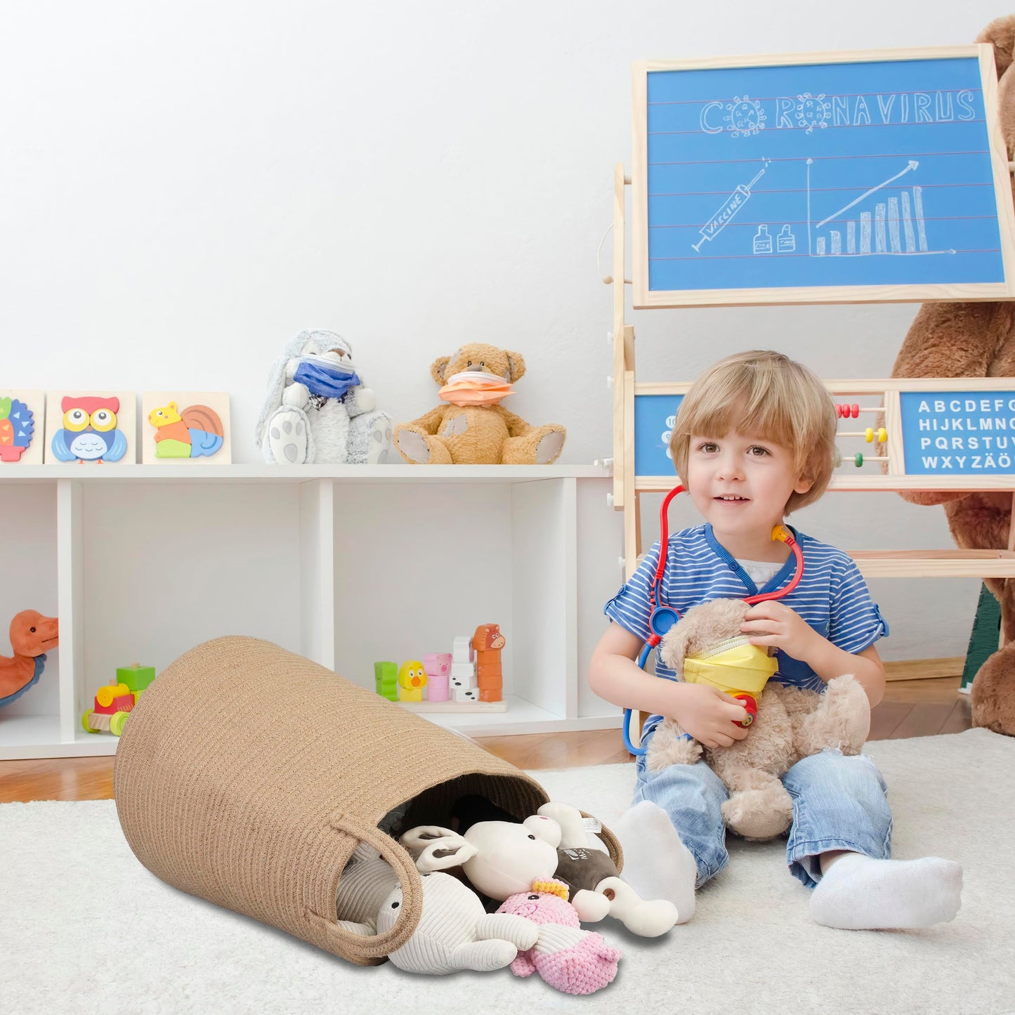 XUANGUO Rope Laundry Basket Laundry Hamper for Clothes Woven Storage Basket for Living Room Bedroom Boho Tall Rope Baskets for Blanket Toys Pillow Towels Baby Nursery Hamper Bin jute