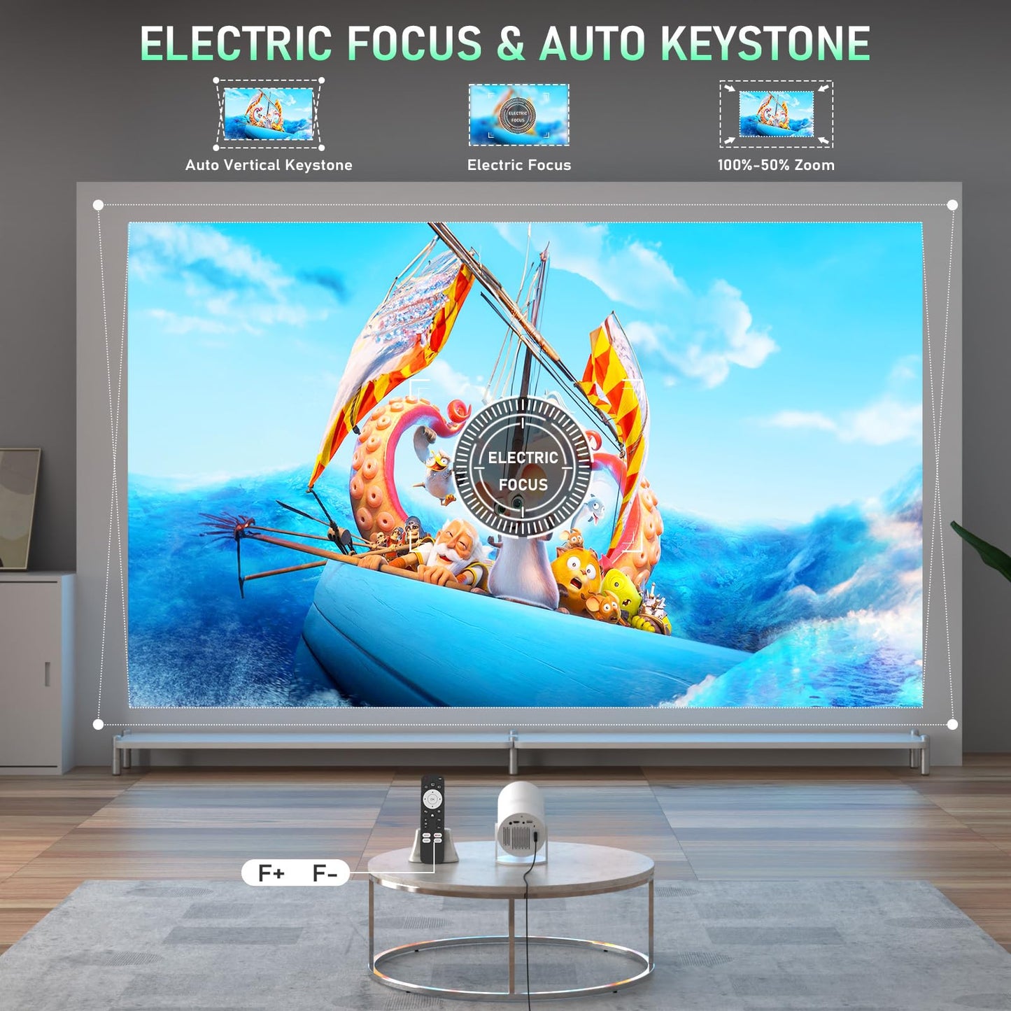 [Official Netflix & Electric Focus] Projector with WiFi and Bluetooth, XuanPad Full HD 1080P Portable Projector, 210° Rotatable Stand, Auto Keystone, Dust Removal and Heat Dissipation Design