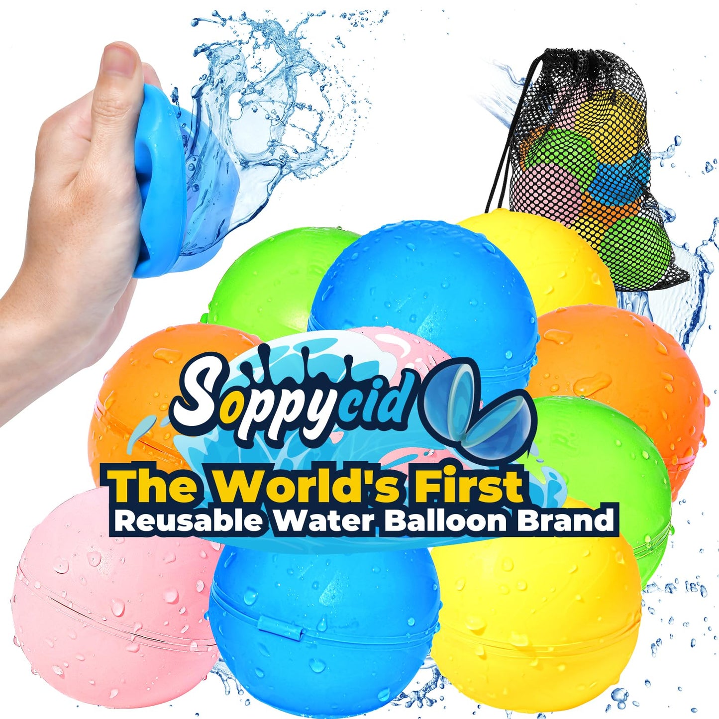 SOPPYCID Water Balloons Reusable Quick Fill - Self Sealing Silicone Water Balls for Kids with Mesh Bag, Outdoor Summer Fun Water Toys for Activities, Summer Party, Water Park, Family Game 10 Pcs