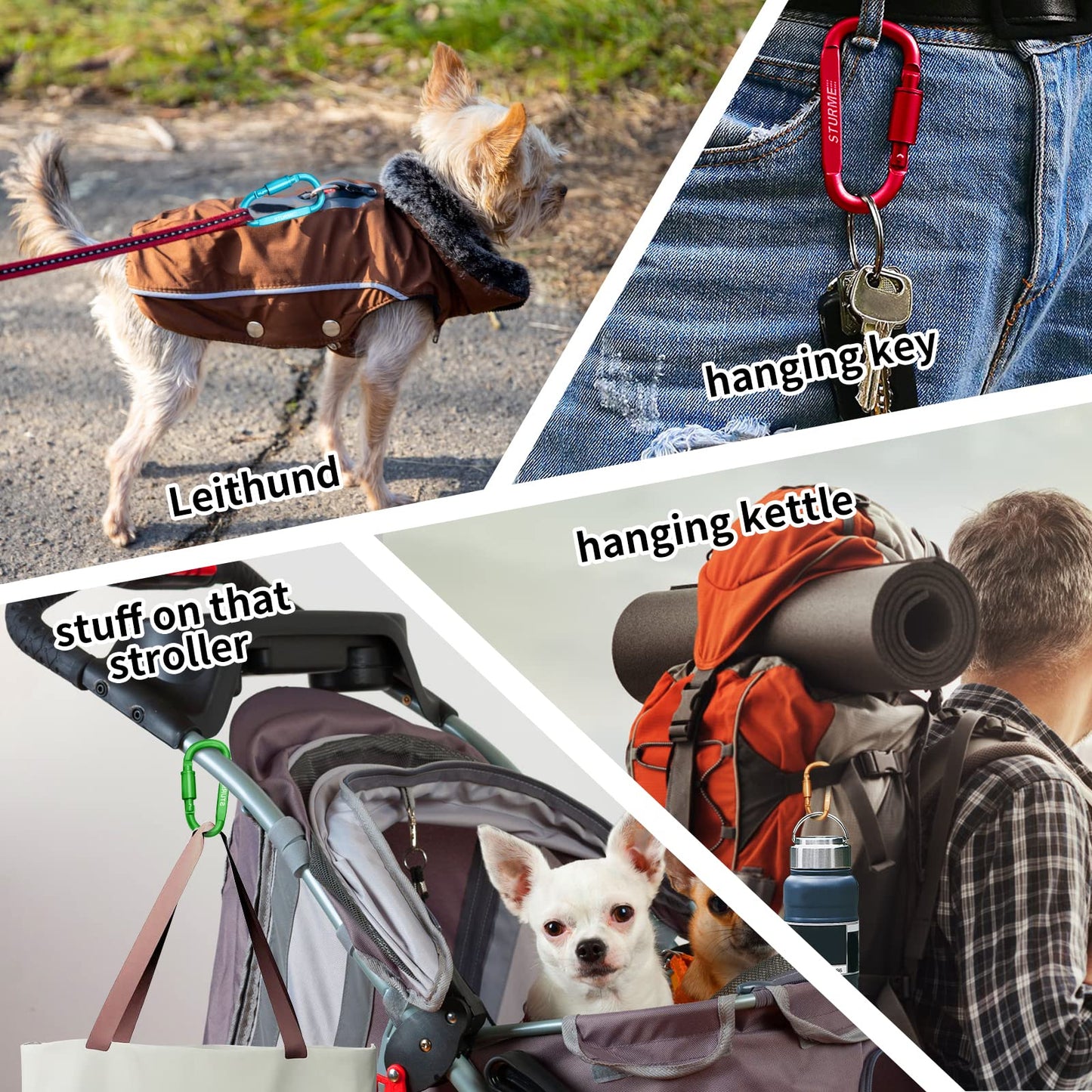 STURME Carabiner Clip Aluminum D-Ring Locking Durable Strong and Light Large Carabiners Clip Set for Outdoor Camping Screw Gate Lock Hooks Spring Link Improved Design Pack (9 Pack)