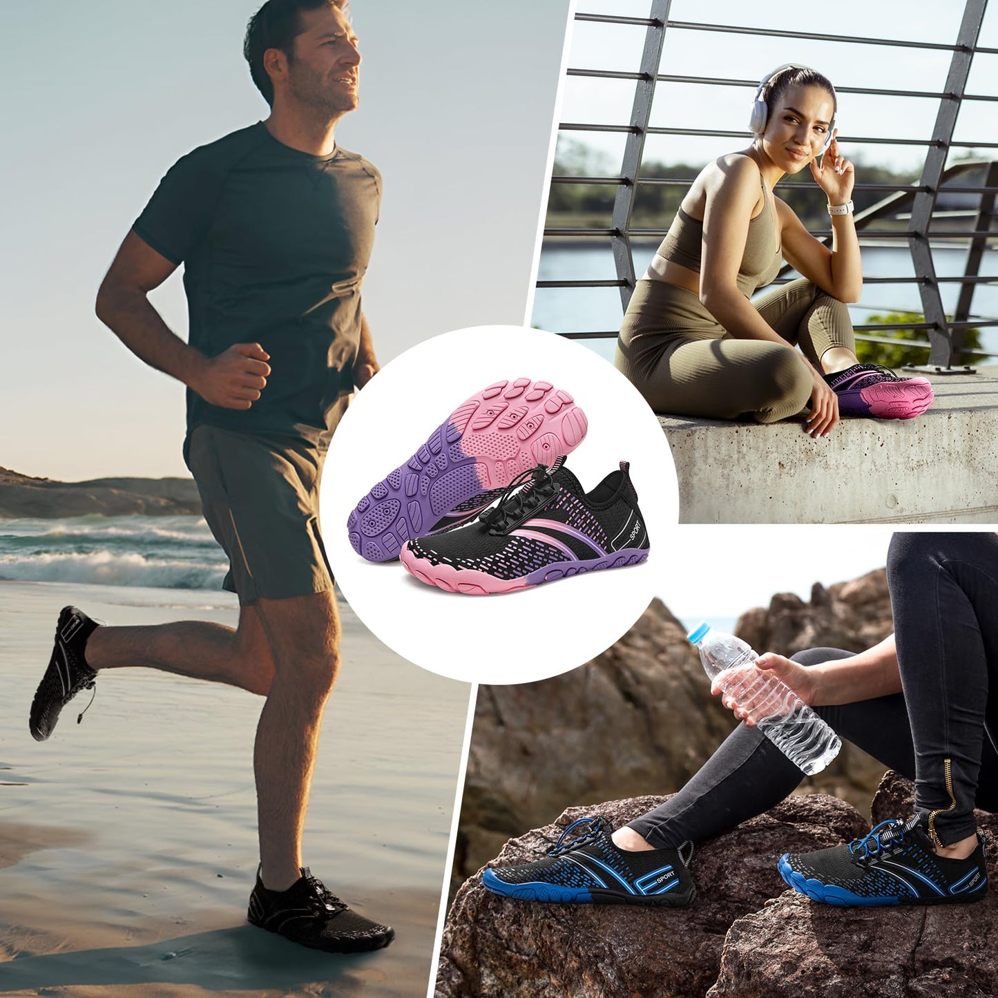 ATHMILE Hiking Barefoot Water Shoes for Women Men Beach Swim Aqua Pool River Quick Dry Athletic Wide Toe Outdoor Sport Kayaking Boating Rock Climbing Yoga Lake