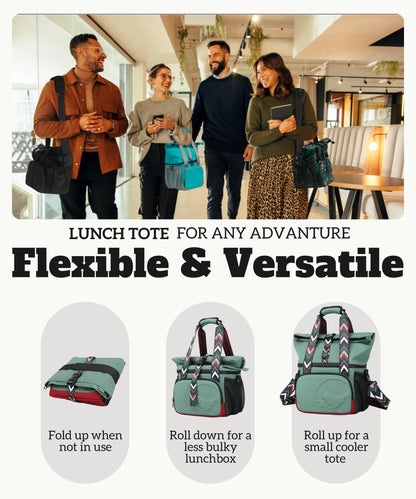 SUNNY BIRD Dual Compartment Lunch Bag Insulated Lunch Box for Women and Men (Green with boho strap)