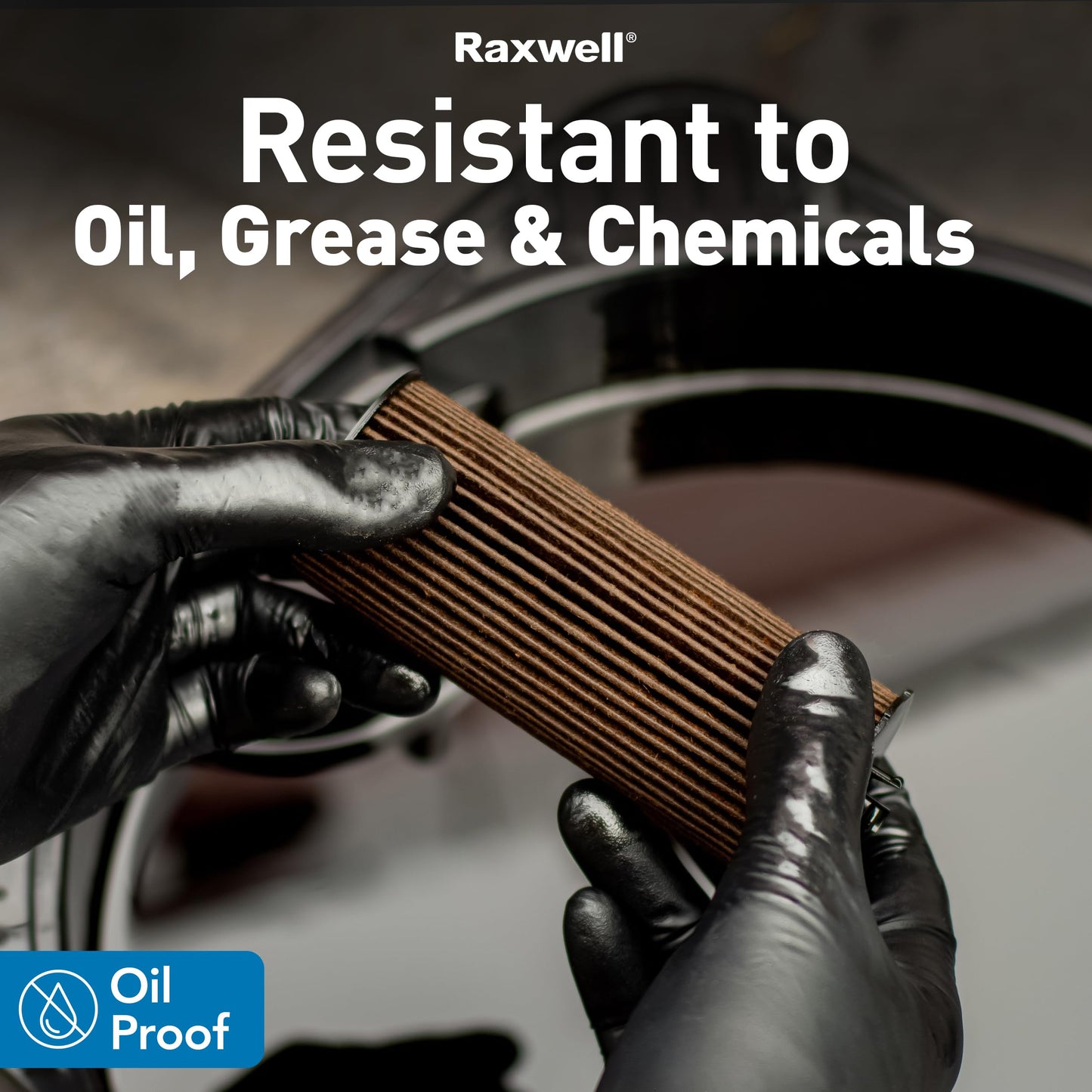 Raxwell Heavy Duty Disposable Gloves Latex Free | 6.5 Mil Black Nitrile Gloves Large | 100 Count Powder Free & Chemical Resistant | Food Grade, Food Safe | For Janitors, Kitchens, Mechanics & More