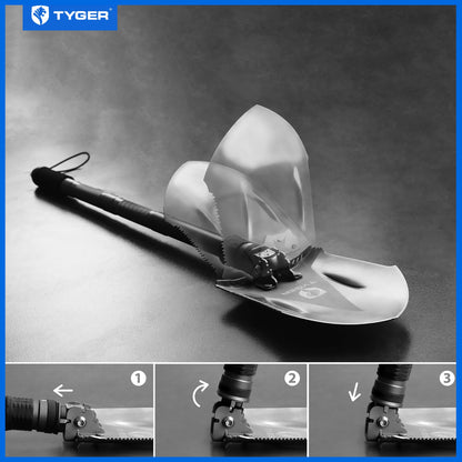 Tyger Auto Folding Shovel TG-SV8U3217 Military Heavy Duty Survival Shovel 16-in-1 Multitool Compact Camp Shovel with Bag for Camping, Hiking, Off-Roading, Outdoor, Tactical, Emergency