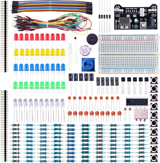 ELEGOO Electronic Fun Kit Bundle with Breadboard Cable Resistor, Capacitor, LED, Potentiometer total 235 Items for Arduino