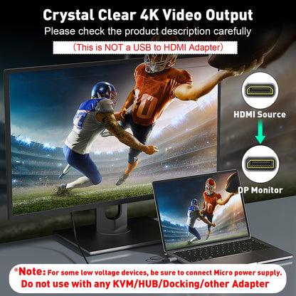 UANTIN HDMI to DisplayPort Adapter (4K 60Hz,1080p 120Hz) Uni-Directional HDMI (Source) to DP (Screen) Converter Male to Female for PC,Laptop,AMD,NVIDIA,PS5,Xbox and More - 1 Pack