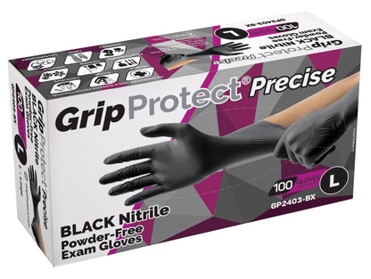 GripProtect® Precise Black Nitrile Gloves, Exam, 4 Mil, Food, Home, Cleaning, Medical/Dental, Tattoo (Large, 100)