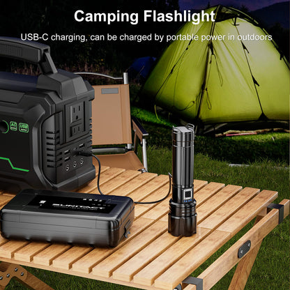 Sunitact Flashlights High Lumens, Rechargeable Flashlight Led 2000 Lumen XHP70.2, Super Bright Flash Light, High Powered Handheld Flashlights for Emergency Camping Gift, IP67 Waterproof, Adjustable