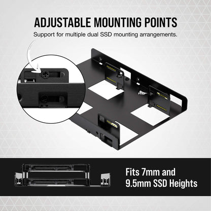 Corsair Dual SSD Mounting Bracket (3.5” Internal Drive Bay to 2.5", Easy Installation) Black