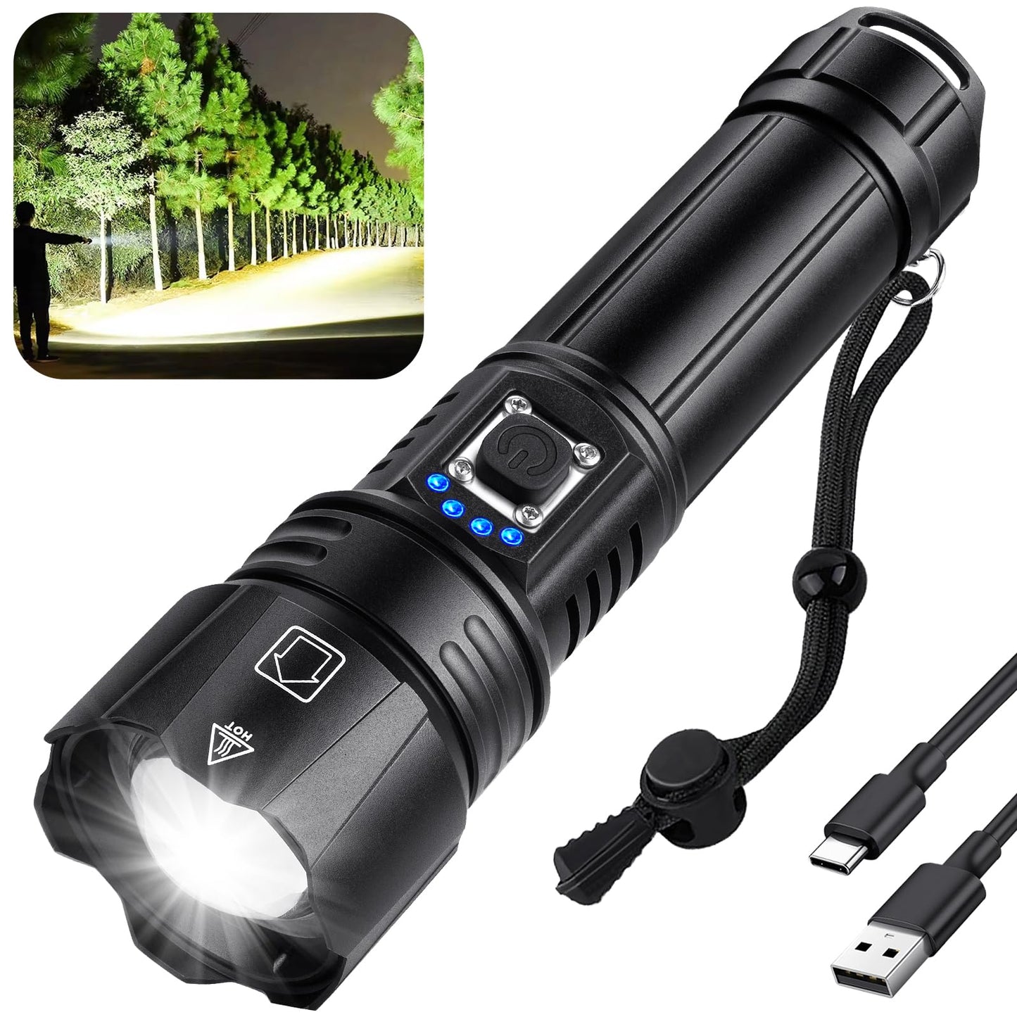 Rechargeable Flashlights High Lumens, 90,000 Lumen Brightest Led Flashlight with 5 Modes & 12H Long Runtime, Powerful Waterproof Handheld Flash Light, Super Bright Flashlight for Home, Camping