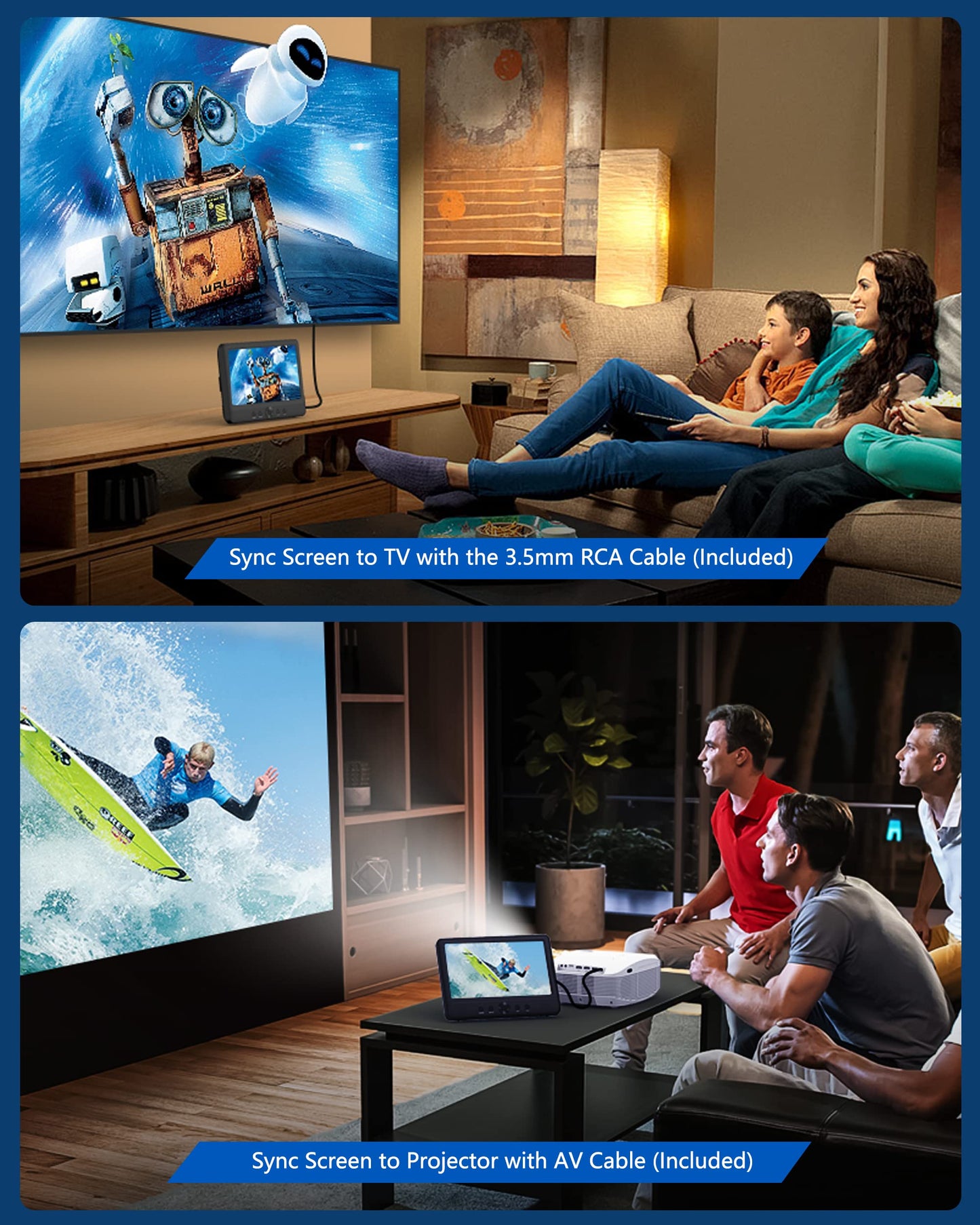 WONNIE 10.5" Two DVD Players Dual Screen for Car Portable CD Player, Play a Same or Two Different Movies with Two Mounting Brackets, 5-Hour Rechargeable Battery, Support USB/SD Card Reader