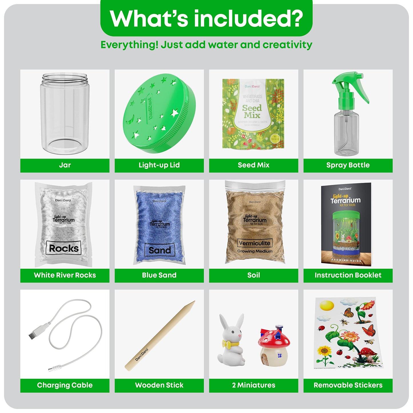 Dan&Darci Light-Up Terrarium Kit for Kids - STEM Science Kit - Educational DIY Toy for Boys & Girls - Birthday Gift - Craft Project Idea for Ages 6 7 8 9 10 11 12 Year Old