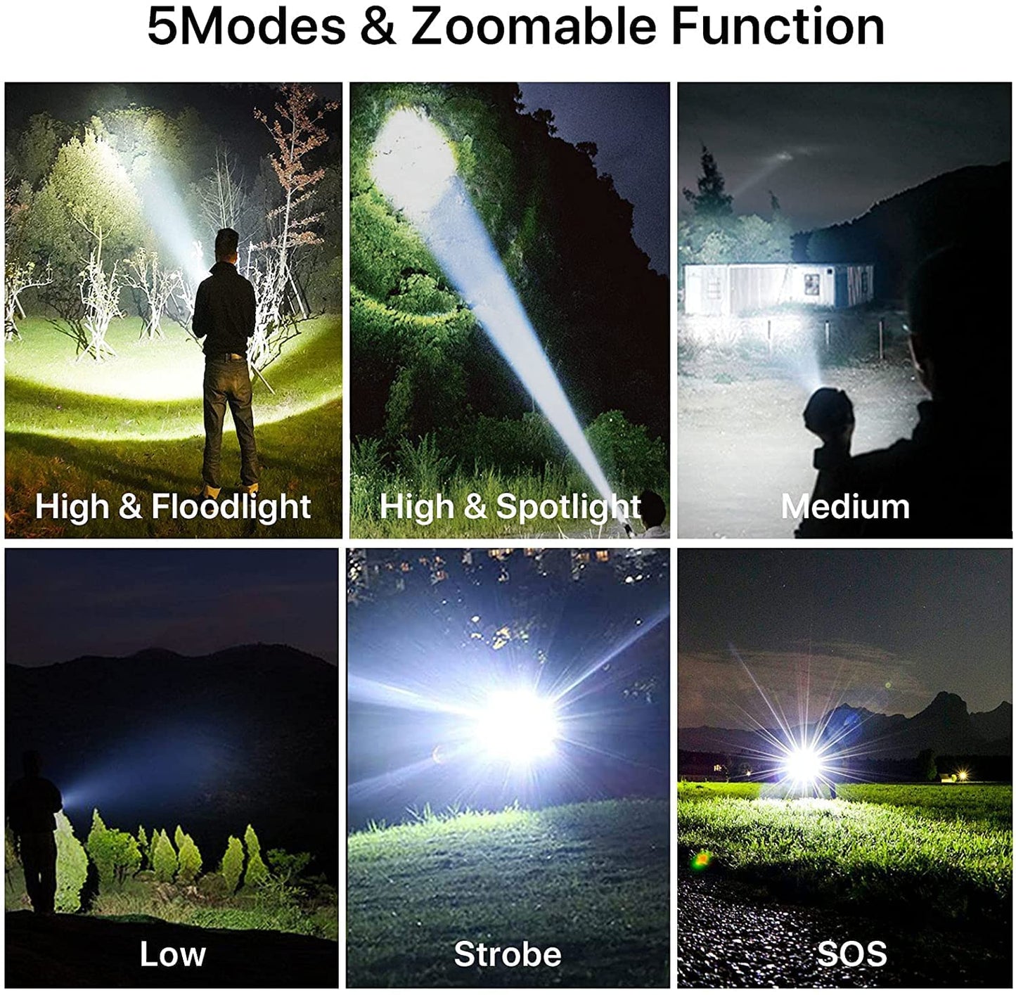 Rechargeable Flashlights High Lumens, 90000 Lumens Super Bright LED Flash Light, 5 Modes, IPX6 Waterproof Handheld Flash Light for Home, Emergencies, Camping
