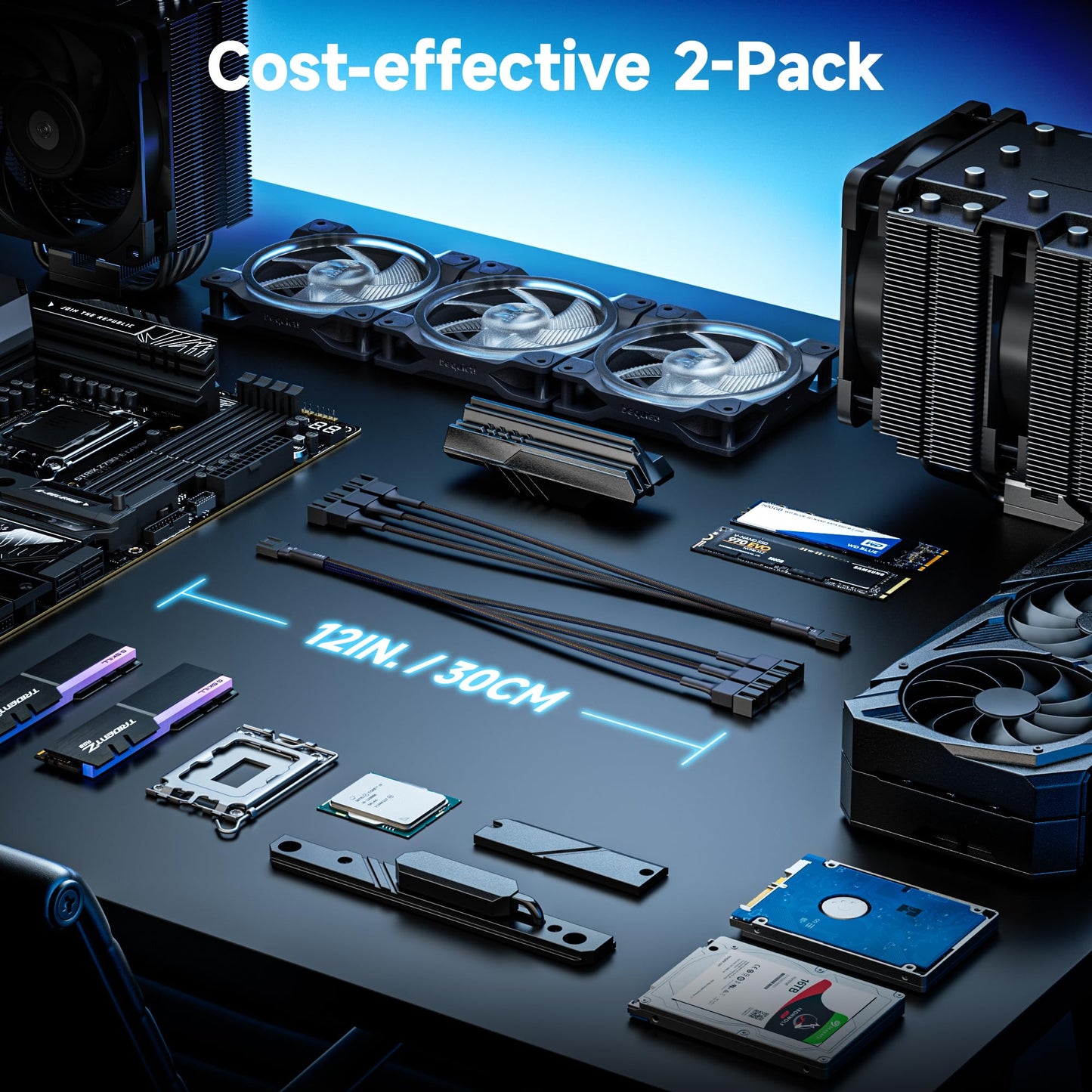 Cable Matters 2-Pack 3 Way 4 Pin PWM Fan Splitter Cable - 12 Inches / 30cm, 1x PWM-Controlled Fan with 2 Follower Fans, PC Fan Splitter 1 to 3 Converter, PC-Fan Extension Cable