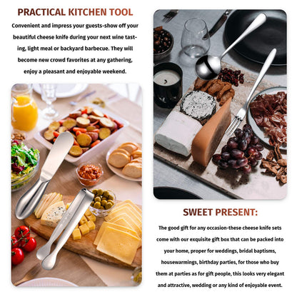 14 Pieces Charcuterie Board Accessories Cheese Spreader Knives Set Stainless Steel Charcuterie Utensils Spreader Knives Mini Serving Tongs Spoons and Forks for Cheese and Pastry Making(Silver)