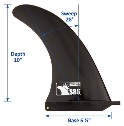 SBS 10" Surf & SUP Fin - Free No Tool Fin Screw - 10 inch Center Fin for Longboard, Surfboard & Paddleboard