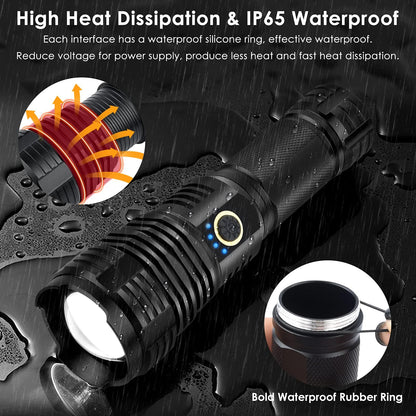 Amzyigou Rechargeable Flashlights 1990.000 High Lumens, Super Bright Flashlight with 10 Modes, LED Tactical Flashlight Waterproof, Powerful for Camping, Hiking, Hunting and Emergencies