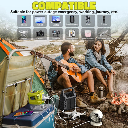 VoLtTech 200W Power Inverter Compatible with Ryobi 18V Battery, 18V to 110V-120V, Portable Phone Charger with USB Charger Adapter, 2 USB Ports & 1 Type-C & 1 AC Outlet (No Battery)