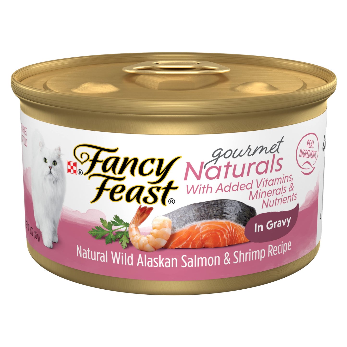 Purina Fancy Feast Wet Cat Food Gourmet Naturals Wild Alaskan Salmon and Shrimp Recipe in Wet Cat Food Gravy - (Pack of 12) 3 oz. Cans