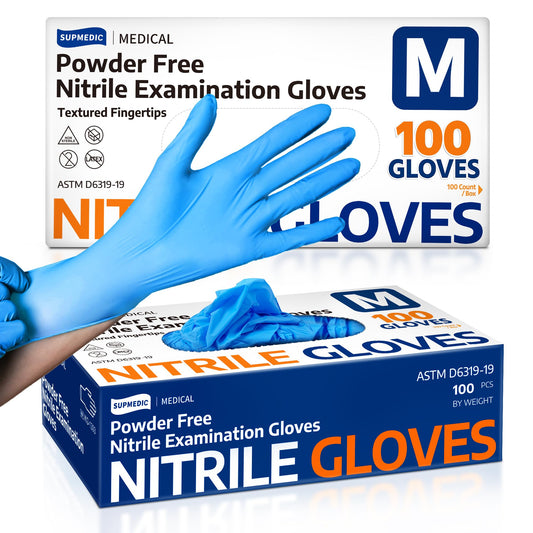 Supmedic Medical Nitrile Exam Gloves, Latex-Free, Powder-Free, Food Safe, Cooking Food Prep, Disposable Gloves, Blue, 100 Pcs (Medium)