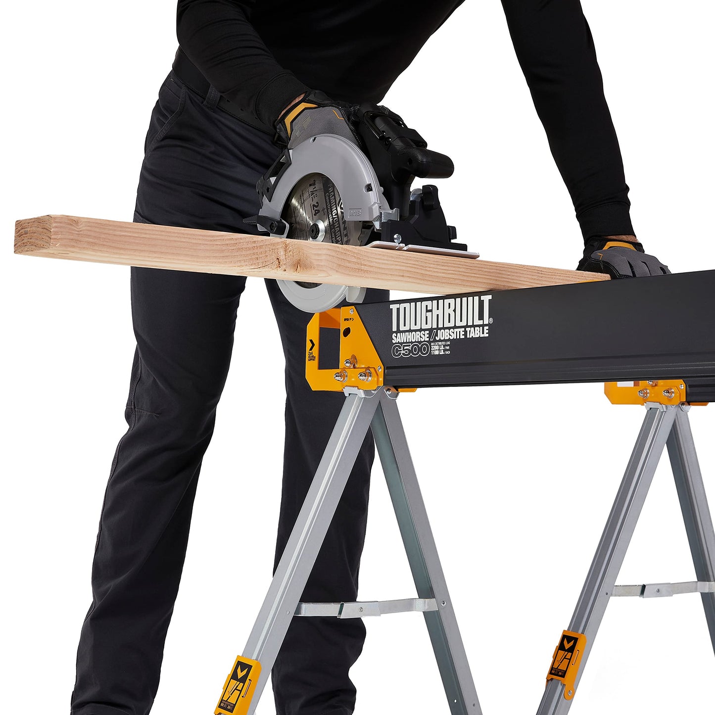 ToughBuilt - Sawhorse with 2x4 Support Arms 1100 LB Capacity - Heavy Duty Construction with Fast Open Legs and Easy Grip Handle - (TB-C500)