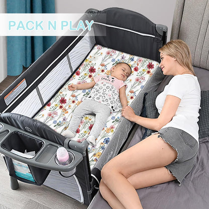 bimocosy Mini Crib Sheets,Pack and Play Sheets for Baby Girl Boy 4 Pack,Size 38"x 26" for Playard Mattress,Portable Mini Crib,Soft Pack N Play Sheets Fitted,Butterfly/Floral/Pink/Purple