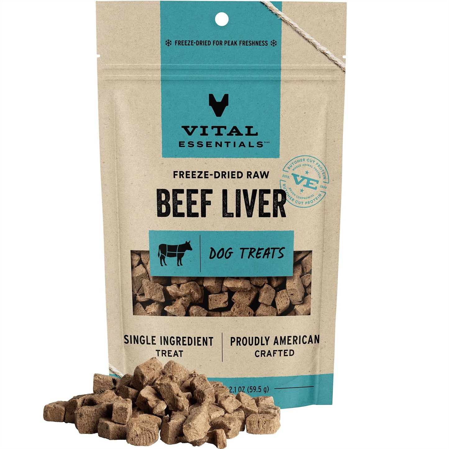 Vital Essentials Beef Liver Dog Treats, 2.1 oz | Freeze-Dried Raw | Single Ingredient | Premium Quality High Protein Training Treats | Grain Free, Gluten Free, Filler Free